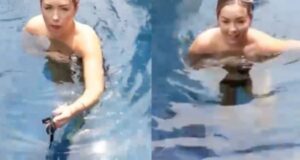 Haar vriend heeft een hele speciale bikini voor haar meegenomen op vakantie…